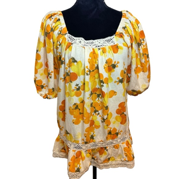 Artelier Nicole Miller | Linen Boho Orange & Lemon Tunic | Sz S - Picture 2 of 10